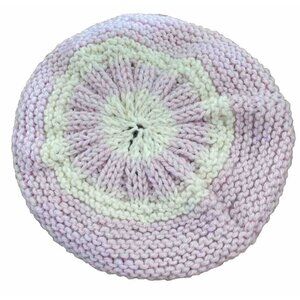 Handmade Crochet Beret Cap Hat Beanie Artisan Pink White Boho Retro Fall Winter